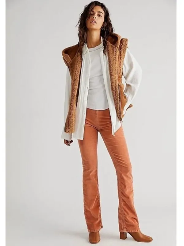 Free People We The Free Pants Size 27 Cognac Brown Corduroy‎ Slim Flare Western Forest Fairy - Image 12