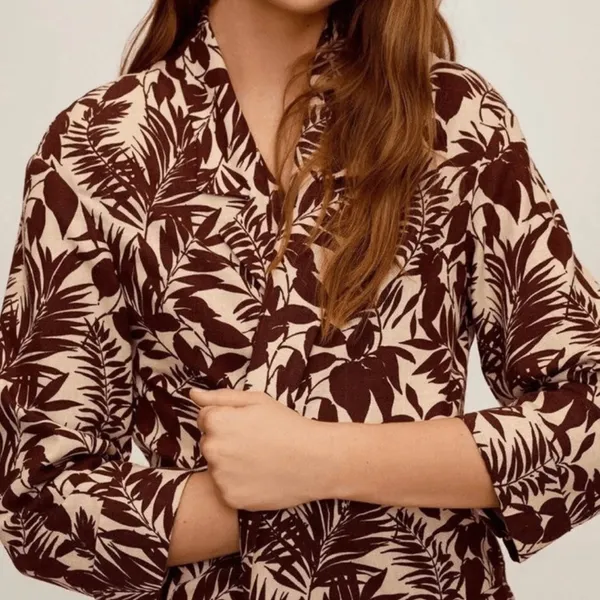 New MNG Mango Women’s XS Oversized Tropical Print Linen Blend Blazer Jacket - Image 2