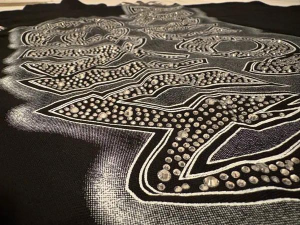 Mixed Emotion black graphic tee with rhinestones featuring three children with wings and guitars, size L - Image 4