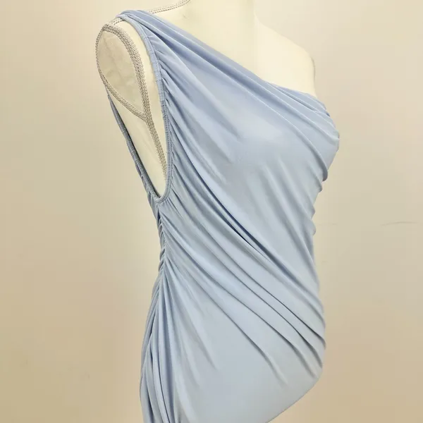 Betsy & Adam Jersey Ruched Sleeveless Asymmetrical Maxi Dress Blue US 2 NWT - Image 5