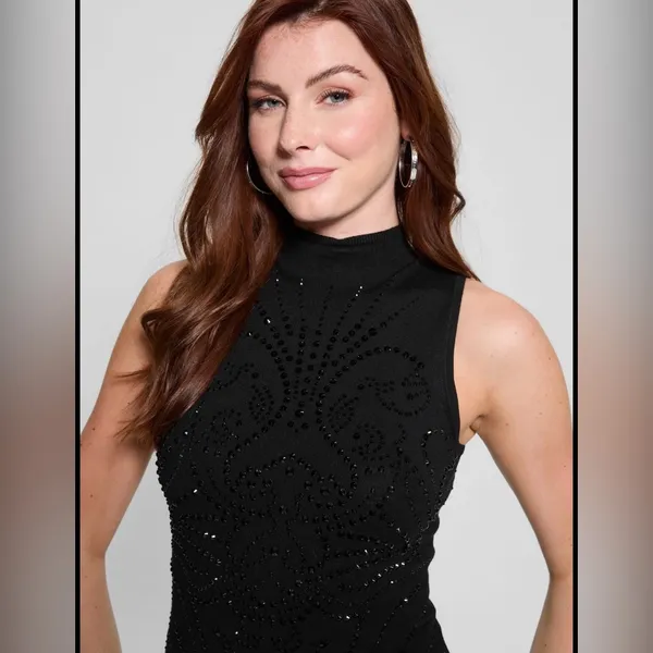 New Guess Calista Rhinestone Knit Top. Medium - Image 3
