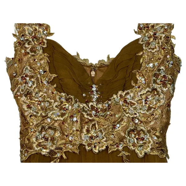 NWT Mandalay Brown Gold Lace Beaded Embellished Long Evening Gown Dress Size 8 - Image 3