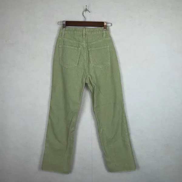 PacSun 90s Boyfriend Corduroy Pants Womens 24 Sage Green High Waisted Raw Hem - Image 5