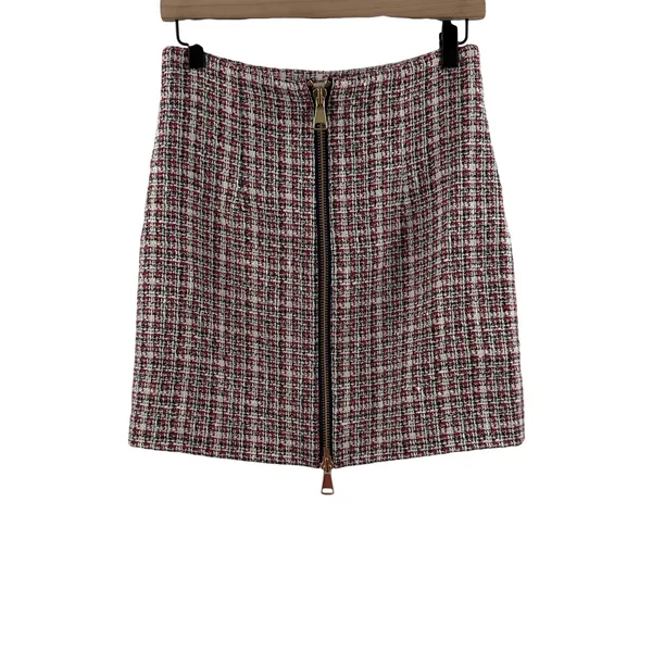 Ronny Kobo Skirt SZ Medium Loretta Tweed Mini Red Navy Gold Front Zip Lined - Image 3