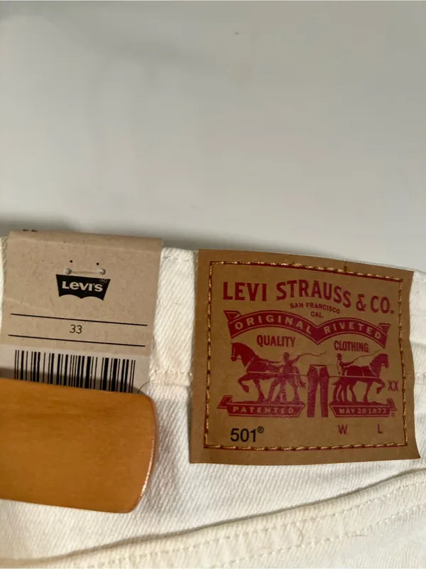 Levi’s Women’s Size 33 501 Original Cutoff Denim Shorts Cream White‎ High Rise - Image 13