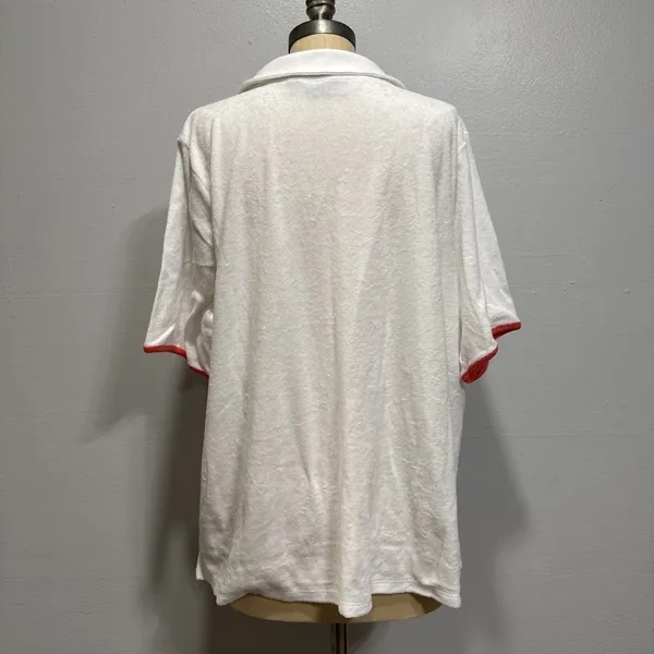 Denim & Co Beach Terry Cloth Knit Polo Contrast Trim Size 1X White A602904 Pool - Image 4