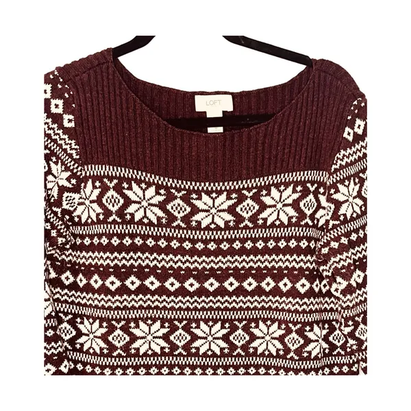 Loft Sweater Womens Size M Burgundy Fair Isle Long Sleeve Pullover Snowflake - Image 5