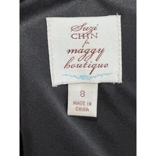 Suzi Chin for Maggy Boutique Black White Lace Overlay Sheath Dress 3/4‎ Sleeve 8 - Image 3