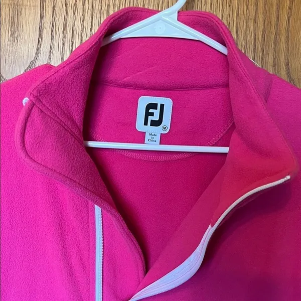 FOOTJOY Fleece Jacket‎ Women Medium Hot Pink Asymmetrical Zip Thumbholes Golf - Image 3
