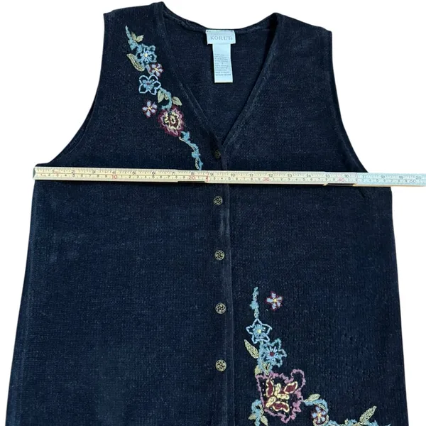 Vintage Koret Sweater Vest Floral‎ Embroidery Button Front Sz S - Image 5