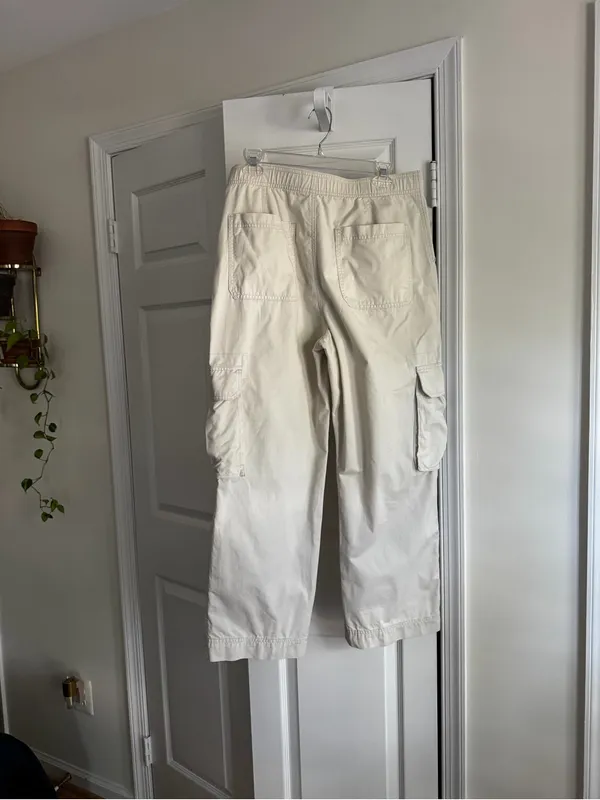 Abercrombie High Rise Baggy Cargo Pants Cream Relaxed Fit Utility Size 12 31 - Image 8