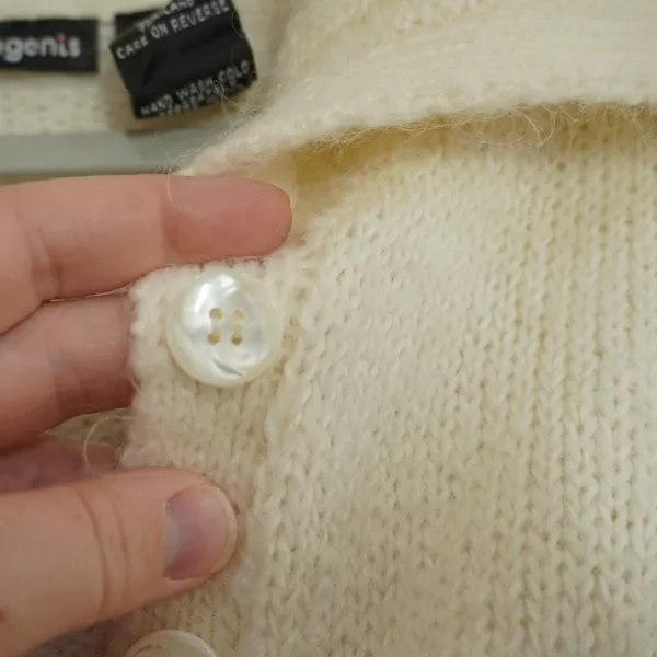 Vintage Langenis Cream Mohair Blend Cardigan Sweater Wide Collar Grannycore - Image 4