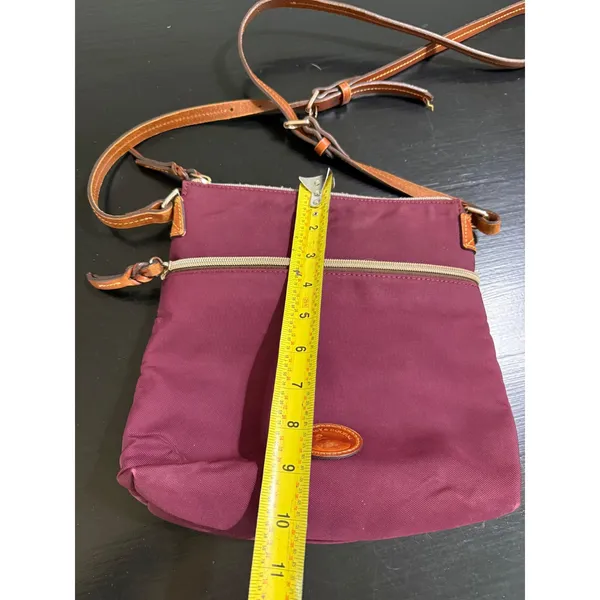 Dooney & Bourke Nylon Crossbody Bag Plum Burgundy Tan Leather Trim Duck Logo - Image 2