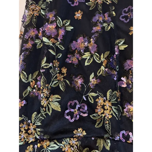 Sam Edelman Black Floral Sequence Embroidered Strapless Dress Size 4 $168 Mesh - Image 6