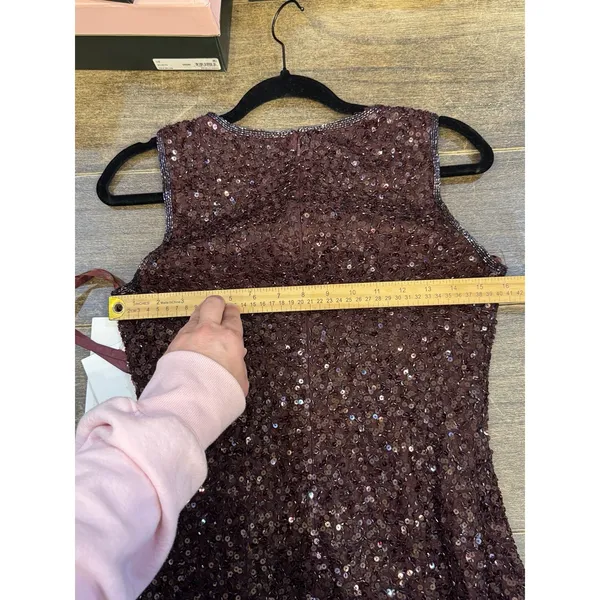 MAC DUGGAL SLEEVELESS SEQUINED MAHOGANY MIDI SHEATH DRESS 5526 Size 6 - Image 5