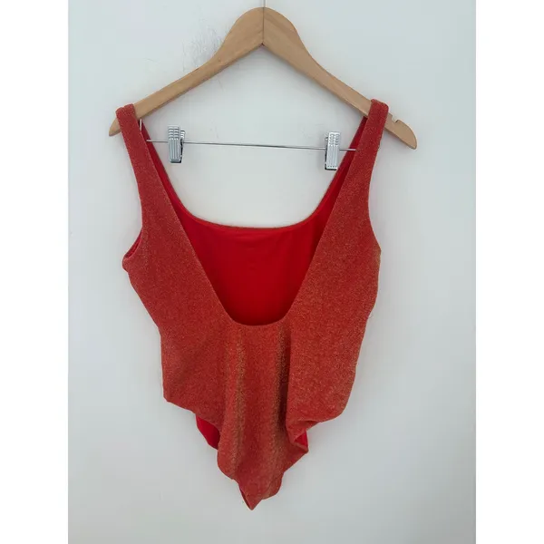 Aerie‎ Real Good Red Gold Shimmer One Piece Cheekiest Swimsuit XL Square Neck - Image 2