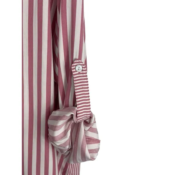 Jane & Delancey Womens 2X Pink White Striped Rayon Blouse Roll Tab High Low Top - Image 5