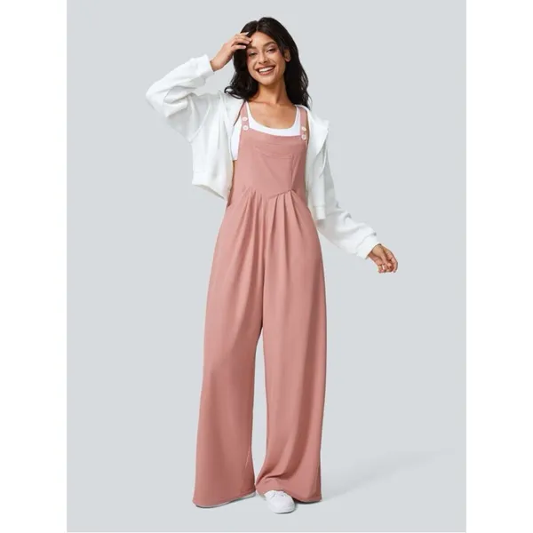 NWT Halara Adjustable Straps Pockets Waffle Casual Overalls Rose Tan Size Small - Image 6