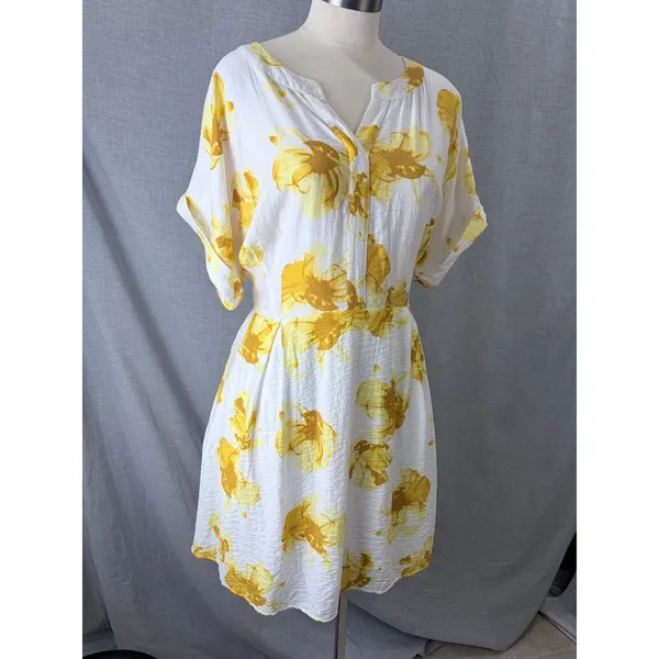 Simply Vera Wang Yellow Floral Rayon‎ Blend Shift Dress White XL Wedding Guest - Image 3