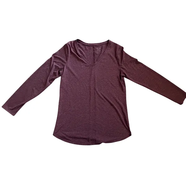 APT 9 Modern‎ Essentials V Neck Tunic Long Sleeve Shirt Burgundy Gold Glitter - Image 3