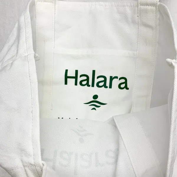 Halara Logo Canvas Tote Bag Womens Size OS White Green Gym Reusable Cotton Large - Image 3