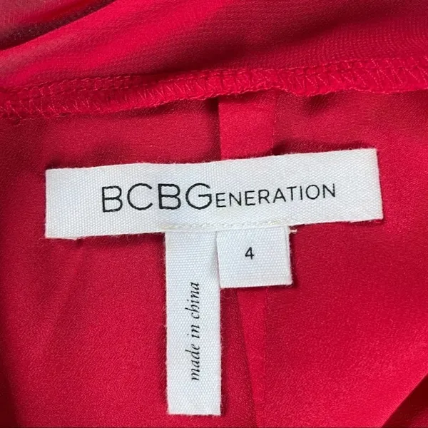 BCBGeneration Rouge Red Pink Ruffle Sleeveless Open Back Chiffon Halter Dress 4 - Image 3