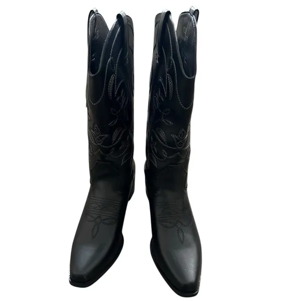 IUV Women’s Size 10 Black Leather Cowboy Cowgirl Boots Embroidered Pointy Toe - Image 2