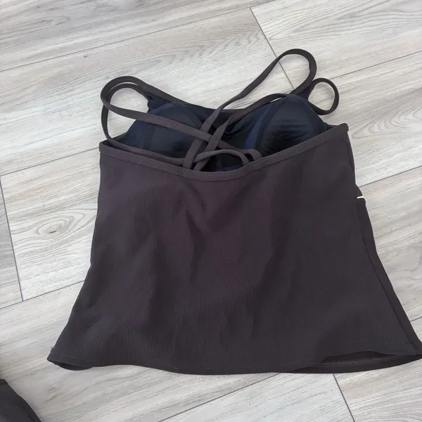 Lands End Womens Brown Ribbed Tankini Top and Swim Skirt Set Bottom 6 Top 8P - Image 5