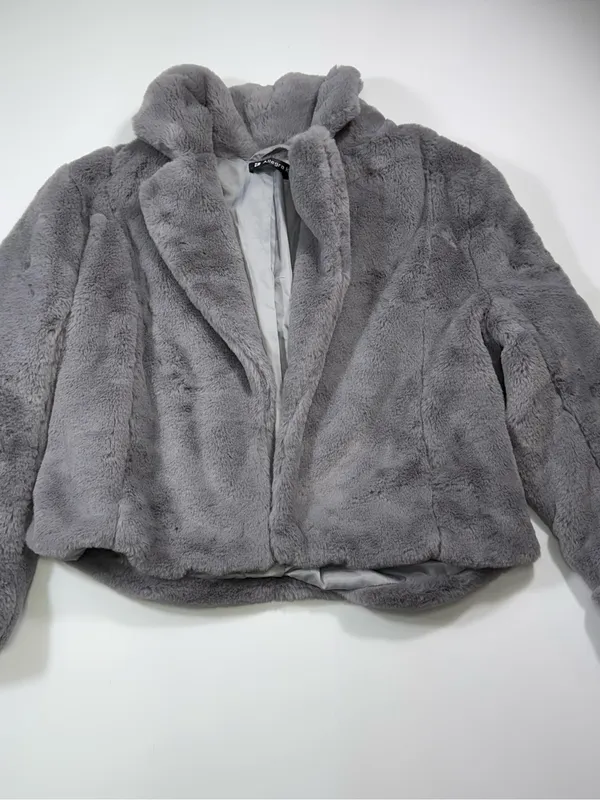 Allegra K Gray Plush Teddy Jacket with Cozy Collar - Image 2