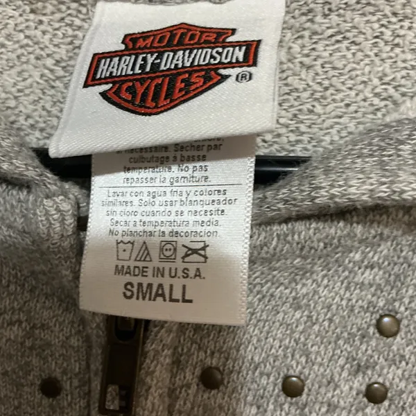 Harley Davidson Studded Zip Up‎ Hoodie Jacket Womens Small Grey Smokin Chicago - Image 4