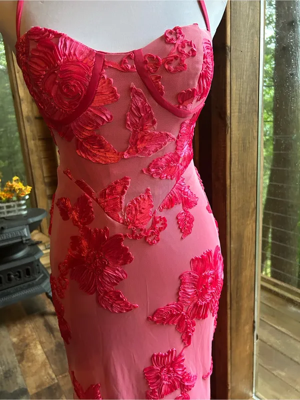 Pink Floral Appliqué Evening Gown size 4 - Image 3