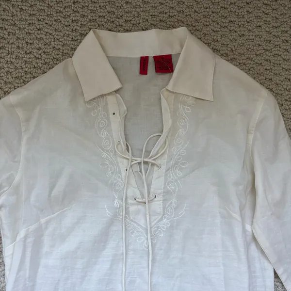 FRIENDS Cream Lace-Up Blouse with Flared Sleeves. BNWT - Image 2