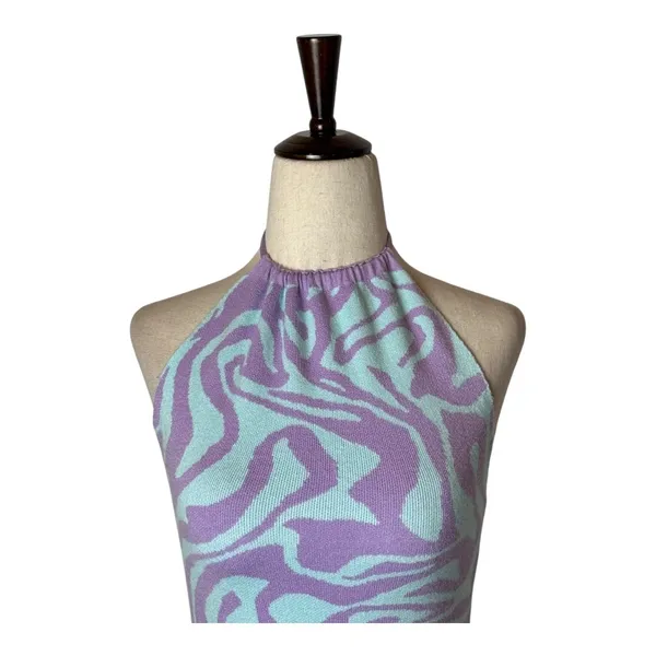 Motel Rocks Dress Women XS Purple Jagged Swirl Lavender Riri Knit‎ Halter Mini - Image 5