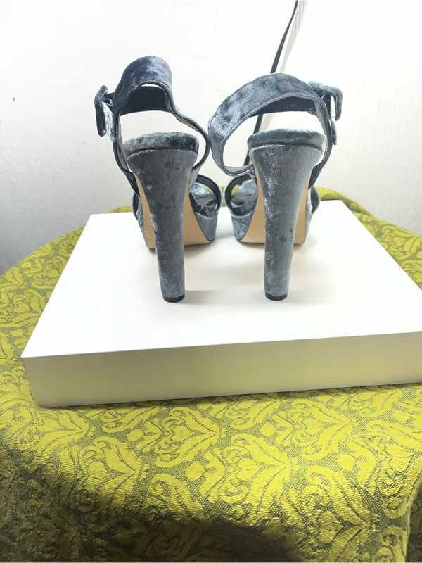 Madden Girl Gray Velvet Platform Ankle Strap Heels - Image 6