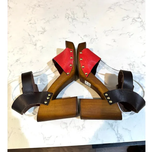 Prima Donna red brown leather wooden studded heel size 35 bohemian summer - Image 6