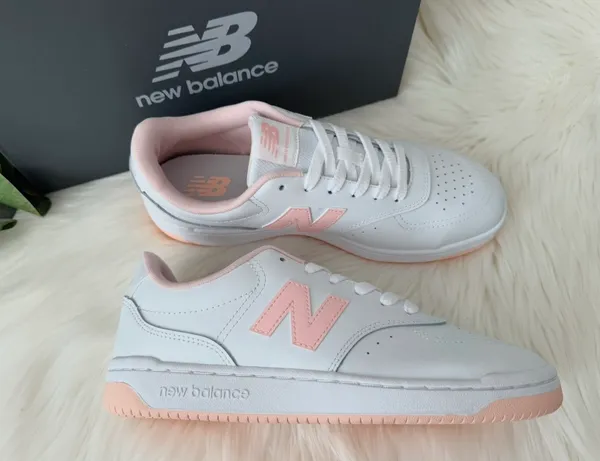 New Balance BB80 Low-Top Leather Sneakers, White/Pink Rose, Size 10/EU41.5 - Image 4