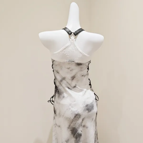 Others Follow Gray White Tie-dye Halter Maxi Dress - Image 4