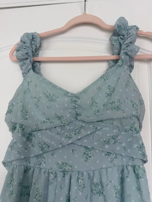 Altar’d State Blue Floral Ruched Mini Dress | Size M - Image 5