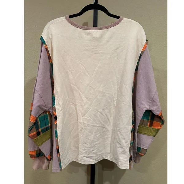 Size S (Oversized) Easel Los Angeles Button Front Color Mixed Washed Top in Oat - Image 4