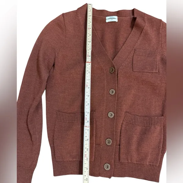 100% Merino‎ Wool Cardigan Sweater Brown Button Front Pocket Classic Sz XS - Image 7