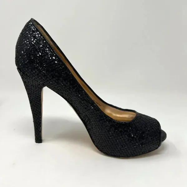Badgley Mischka Kassidy ll Black Sequin 5 Inch‎ Heel Platform Pumps Size 8M - Image 7