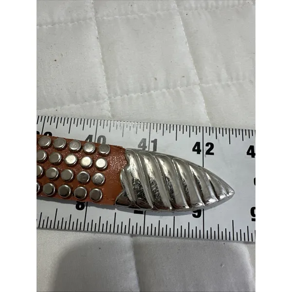 Vintage Statement Belt Womens A. Taylor Tan Silver Buckle Medium Studded‎ - Image 4