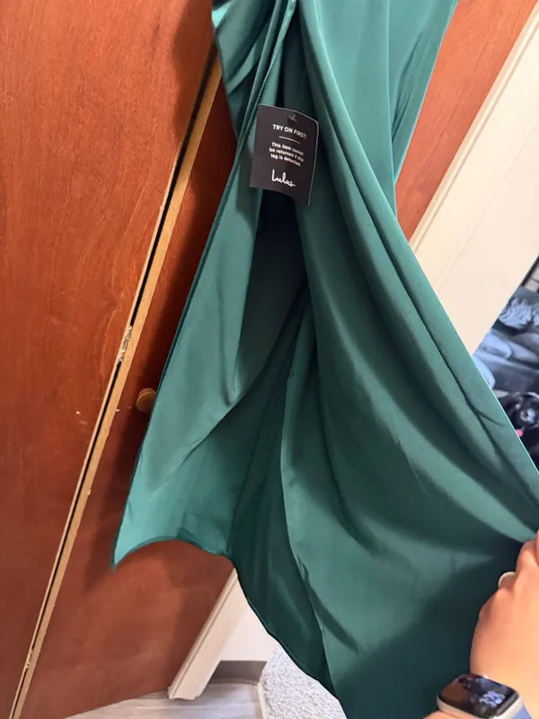 Lulus Women's Drape Neck Hollywood Woman's Forest Green Satan Midi Dress - Image 6