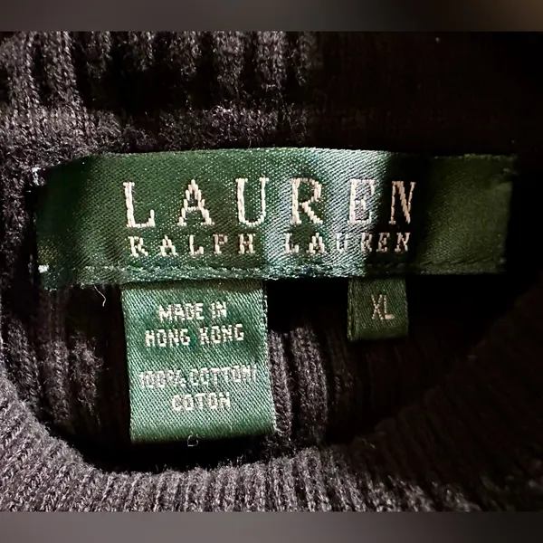 LAUREN RALPH LAUREN ribbed turtle neck sweater size XL black white 100% cotton - Image 4