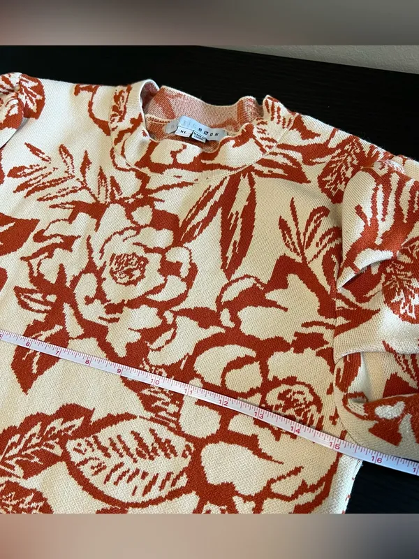 Baltic Born Sebastian‎ Puff Sleeve Shoulder Floral Knit Sweater XL Cream Orange - Image 8