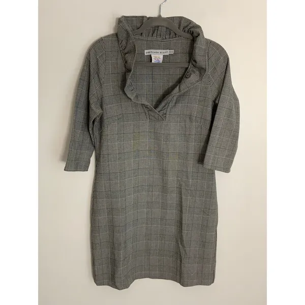 Gretchen Scott Ruff Neck Wall Street plaid‎ dress size small - Image 3