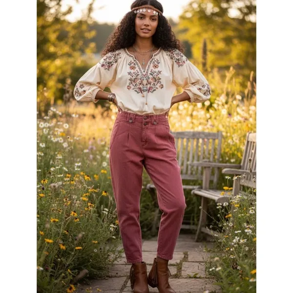 Anthropologie Pleat Front Tapered Leg Pants Women's Size 28 Boho‎ Chic - Image 8