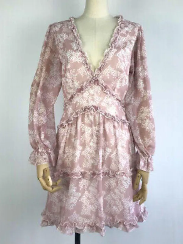 Womens Spring Summer Deep V Neck Ruffle Floral Chiffon Mini Dress - Image 3