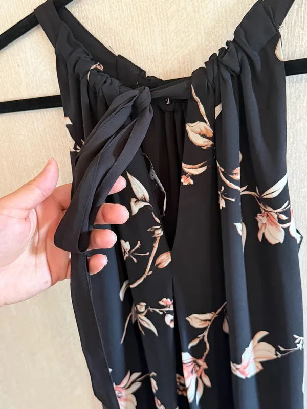 White House Black Market Black Floral Halter Shift Dress Size 4 - Image 3