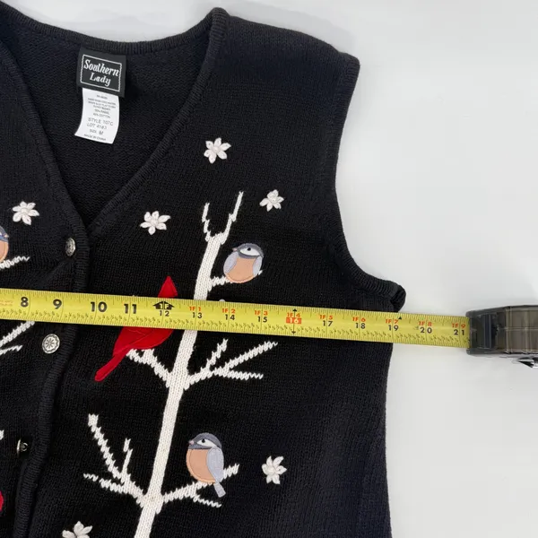Southern Lady Vintage Black Bird Embroidered Knit Sweater Vest Size M Cardinal‎ - Image 7